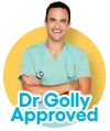 Person with a yellow circle and 'Dr. Golly Approved' text