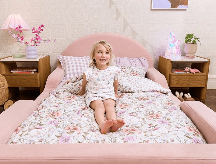Lifestyle photo showing the Little Lifely kids bed in a styled children’s bedroom.