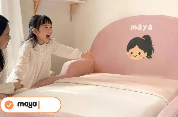 Personalised pink Little Lifely bed with child name and character
